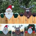 2pcs Christmas Fence Decor , Santa Claus Reindeer Fence Peeker, Funny