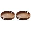 Round Serving Bamboo Wooden Tray Handle Storage Tray 2