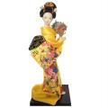 Japanese Lovely Geisha Figurines Dolls with Beautiful Kimono,yellow