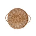 Rattan Round Storage Tray Woven Picnic Basket Snack Tray with Handle