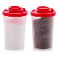 2 Large Salt and Pepper Shakers with Red Covers Lids Jar Dispenser