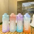 2000ml Large Water Bottle with Time Marker Portable Leakproof -c