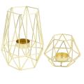Set Of 2 Gold Geometric Metal Tealight Candle Holders Decorations