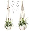 2 Packs Macrame Hanging Planter Basket with Wood Beads with 4 Hooks