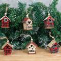 3 Pcs Christmas Hanging Ornament Wooden Cabin Shape Hollow Design , A