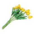 10pcs Yellow Latex Real Touch Tulip Flower with Leaves for Wedding