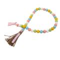 Easter Wood Bead Garland with Tassels and Bunny Tag Rustic (pink)