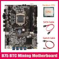 B75 Btc Mining Motherboard+cpu+switch Cable+sata Cable Lga1155