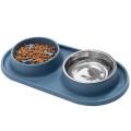Dogs Feeder Bowl Pet Bowls with Steel Water Bowl for Puppy, Blue