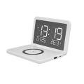 Led Alarm Clock with Mirror Phone Holder Wireless Charging Stand B