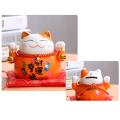 Lucky Cat Ornaments Savings Piggy Bank Ceramic Lucky Cat Orange