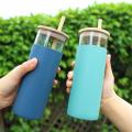 500ml Glass Bottle Straw Silicone Protective Sleeve Cute Water Cup B
