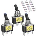 3pcs Toggle Switch 3 Pin Blue Led Light Wired for Car Boat Automotive