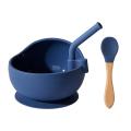 Silicone Bowl Set with Straw Children's Spoon Tableware Blue