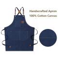 Cotton Cross Back Apron with Adjustable Straps&pockets,m to Xxl(blue)
