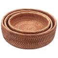 Handwoven Round Rattan Fruit Basket Wicker Tray Weaving(3-size Kit)