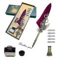 Antique Quill Feather Set Steampunk Calligraphy Pen Set Wine Red