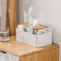 Storage Organizer Box with Wooden Lid for Tissue Paper Makeup Case -b