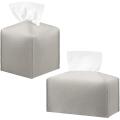 2 Pieces Pu Leather Square and Rectangle Tissue Box Light Gray