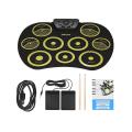 Portable Electronics Drum Set Roll Up Kit 9 Silicone Pads Usb,yellow