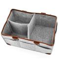 Baby Diaper Caddy Storage Basket for Baby's Toys Gray Leather Handle