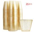 Gold Plastic Cups Clear Plastic Wine Glasses, for Party Cups 25pcs