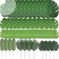 60 Pcs 6 Kinds Artificial Palm Leaves Tropical Plant Leaves