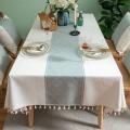 Tablecloth Jacquard Wave Tassel Tablecloth Coffee Table White+green