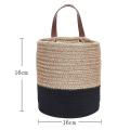 Wall Mounted Woven Hanging Basket Storage with Leather Handle, Small