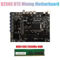 B250c Btc Mining Motherboard+ddr4 8g 2666mhz Ram 12xpcie to Usb3.0