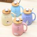 2x Sesame Cat Heat-resistant Cup Color Cartoon with Lid Cup (beige)