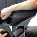 Center Console Armrest Box Pad for Toyota Leather Black with Red Line