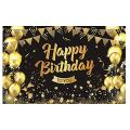 Black Gold Background Birthday Man and Woman Birthday Banner Poster,