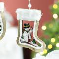 Sock Shape Christmas Pendant with Lanyard Wood Snowman Pattern