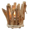 Handmade Wooden Tea Light Candle Holder with Glass Cup Coastal Style