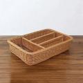 2x Kitchen Cutlery Storage Basket 4 Compartments Rattan Storage Tray