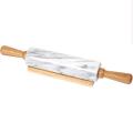 Marble Rolling Pin with Wooden Barrel Handle Base for Baking -gray