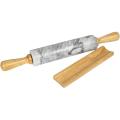 Marble Rolling Pin with Wooden Barrel Handle Base for Baking -gray