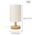 Round Bedside Lamp with Fabric Shade and Solid Wood for Living Room