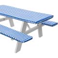 Vinyl Picnic Table &bench Fitted Tablecloth Cover, 3-piece Set, Blue