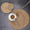 2pcs 36cm Natural Water Gourd Placemat Round Woven Rattan Table Mat