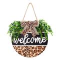 Welcome Sign for Front Door Rustic Wooden Wreath Door Hanging Leopard
