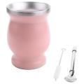 Double-wall Stainless Yerba Mate Gourd Tea Cup Set ,pink