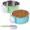 2 Pieces Removable Stainless Steel Pet Kennel Feeder Bowl with Spoon