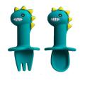 Baby Learning Spoon Fork Set Short Handle Easy Spoon Soft, Green