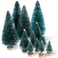 60 Pieces Mini Sisal Snow Frosted Trees Winter Pine with Wood Base