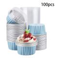 200pcs 125ml Disposable Cake Baking Cups with Lids Aluminum Foil-blue