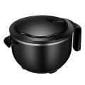Round Instant Noodle Bowl with Lid and Handles Stainless Steel Black