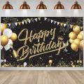 Birthday Backdrop Banner Black Gold Backdrop Sign Decoration Set