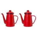 2x 1.1l High-grade Enamel Coffee Pot Pour Over Milk Water Jug Red